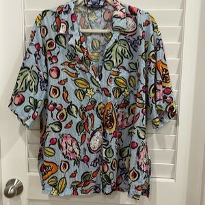 Zara oversized print fruits shirt with light blue background